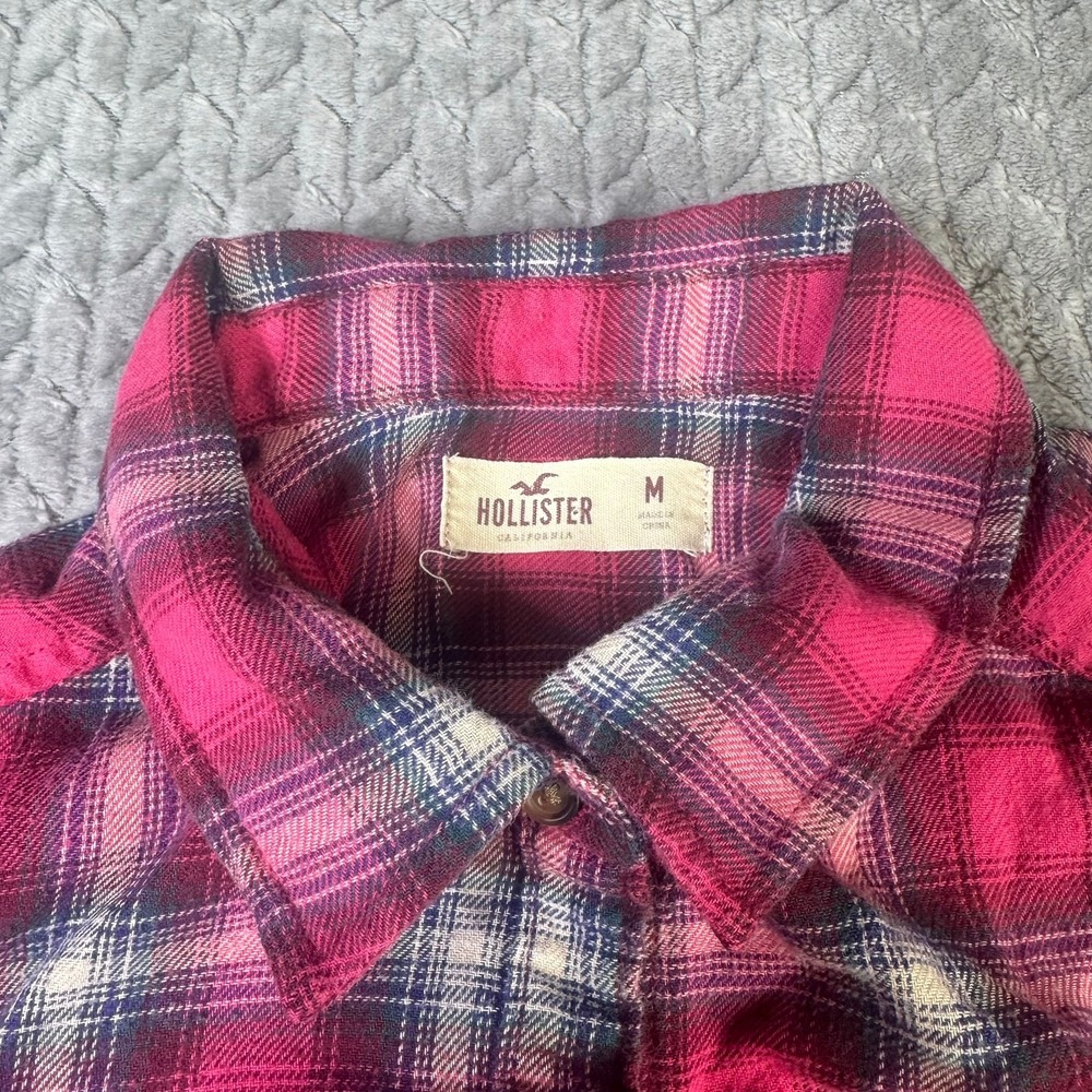 Hollister Womens Pink Plaid Flannel Button Down Shirt Long Sleeve Medium 3W2749 - Picture 2 of 10